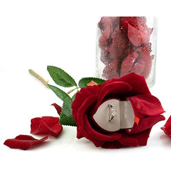 Elegant Red Rose Flower Ring Box