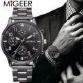 Migeer Men Watch Relogio Masculino Crystal Stainless Steel Quartz Military Analog Male Wrist Watch Bracelet. 