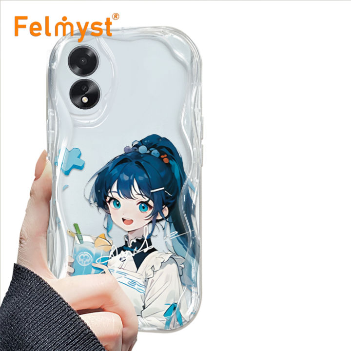 FELMYST for OPPO A18 A38 Back Cover for Girls Cream Texture Wavy Edge Soft Silicone Phone Case