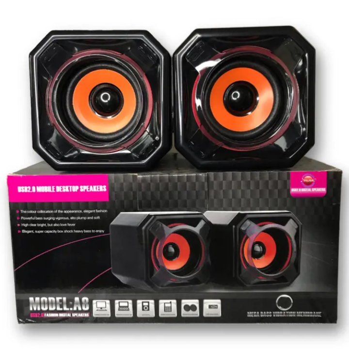 A8 Portable USB2.0 Double Bass Speaker For Laptop, Computer – Black