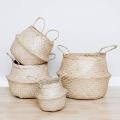 Natural Woven Handmade Rattan Seagrass Belly Foldable Wicker Storage Baskets. 