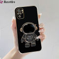 Jizetin for Redmi Note 10 Note 10S Back Cover With Astronaut Folding Holder Luxury 6D Plating Case Soft Silicone Bracket Phone Cases. 