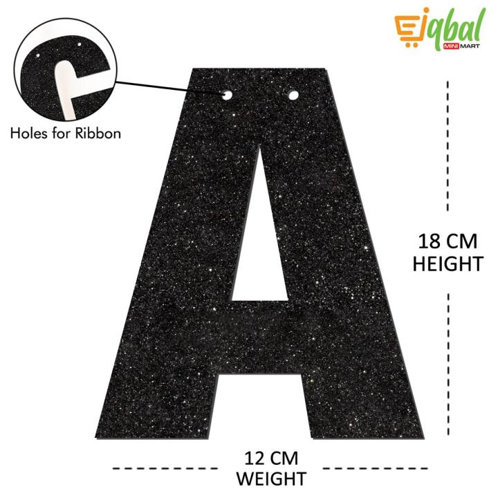 Glitter Banner 7" Inch Customize Banner in Black, A To Z Alphabets Letters, Wall Hanging Decoration, Happy New Year, Bridal Shower, Baby Shower, Wedding Anniversary, Birthday Party Decoration, Welcome Home