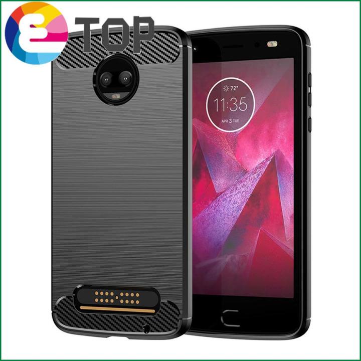 【ETOP】Moto Z3 Play Case,Moto Z3 Case, Sfmn 2-Pack Carbon Fiber Brushed Texture Soft TPU Full-Body Protective Cover Phone Case