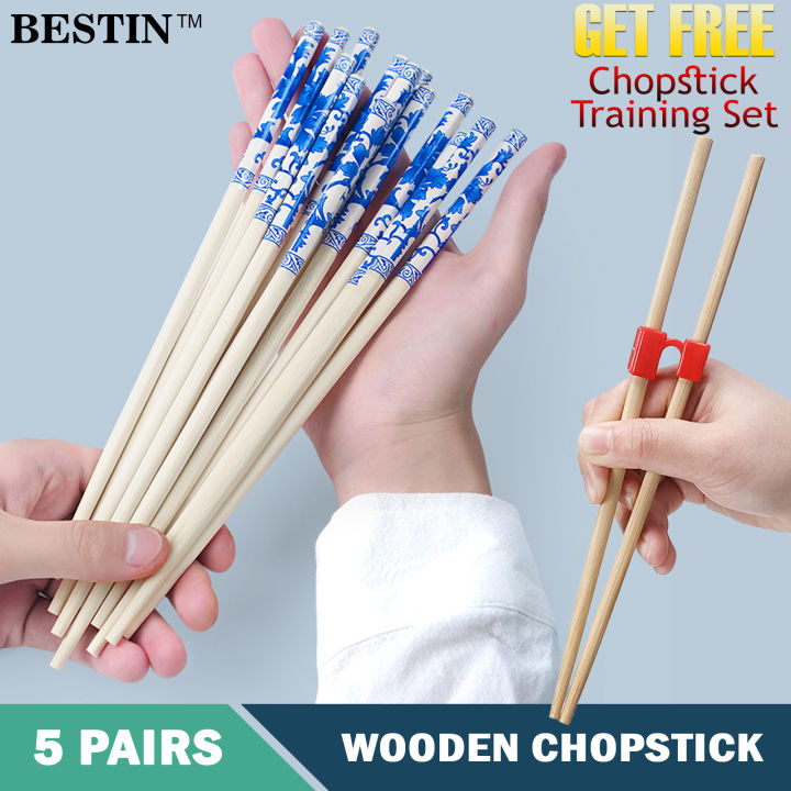 5 Pairs Wooden Chopsticks, With Free Chopstick Training Set & Holder Safe Reusable Chines Chopstick For Household, Chopstick For Restaurant & Kids, Chinese Chop stick, Cooking Chopsticks, Noodles Chopsticks, Sushi Chopsticks,