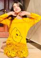 Yellow Printed Night Dress For Girl. 