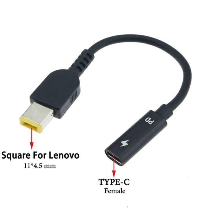 100W USB Type C Female to Square Plug Converter USB-C Fast Charging Cable Laptop Dc Power Adapter Connector for Lenovo Thinkpad