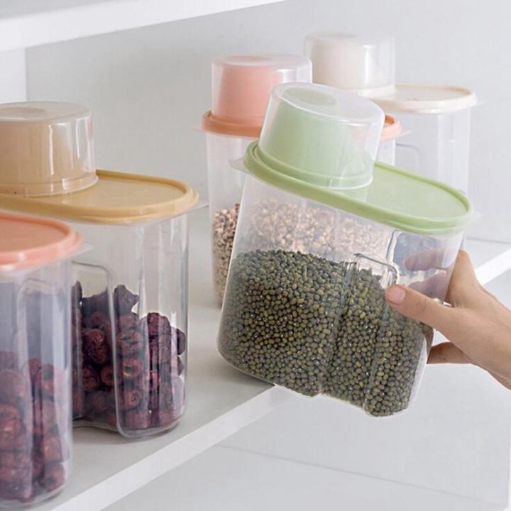 12Pcs (1-kg) Kitchen Dispenser with Lid Storage Box Plastic Rice Container Food Sealed Jar Cans For Kitchen Grain Dried Fruit Snacks,Hi Quality Product