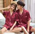 Couple Bridal and Groom Nightwear - 4 Pcs Satin Silk Hot Ladies Nighty Set. 