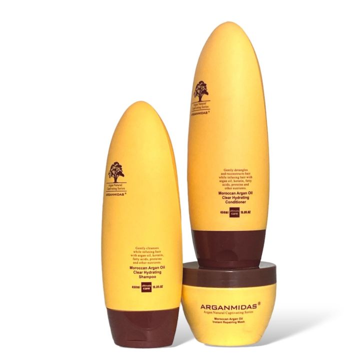 Pure Arganmidas Moroccan Argan Oil Set | Shampoo, Conditioner & Reparing Mask | 450ml Each