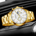 【BestGO】Fashion Sun Moon Star Diamond Men's Steel Band Watch Three Eyes Calendar Quartz Watch Men's. 