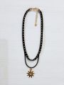 Fancy Black Leather String Layered Choker with Aesthetic Pendant. 