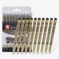 SAKURA Pigma Micron Fineliner Pens Wallet Set of 10 Black - Archival Black Ink Pens for Writing, Drawing, or Journaling - Assorted Point Sizes. 