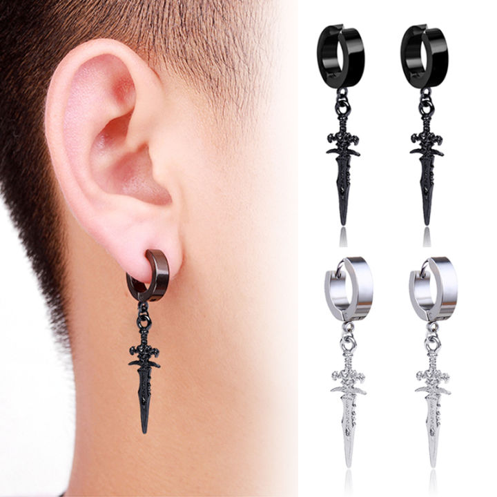 【Pocket king VOX 】pairs stainless steel ear earrings for men women punk cross black earrings jewelry gifts