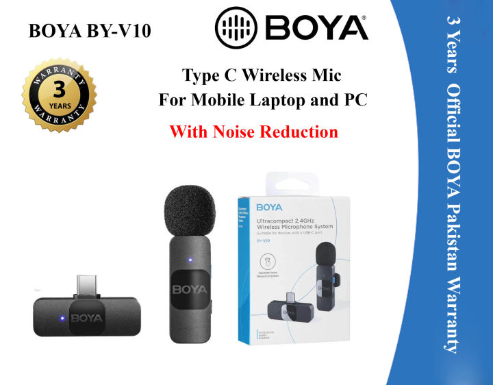 3 Years Warranty - BY-V10 Wireless Noise Reduction Microphone with USB Type-C for Mobile PC And Laptop for Interview Video Podcast Vlog Recording