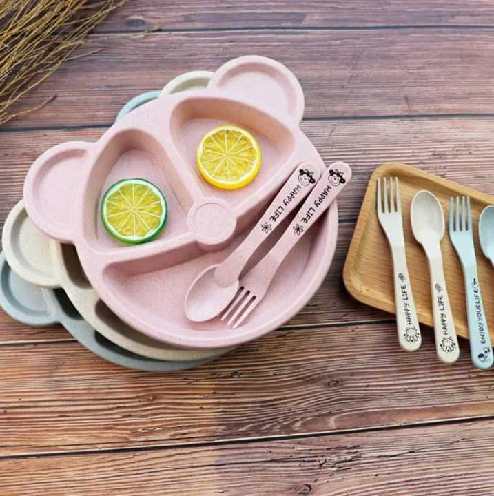 5Pcs%20Dinner%20Plate%20Wheat%20Straw%20Tableware%20Cartoon%20Bear%20Children%20Dishes%20Kids%20Dinner%20Plate%20Baby%20Eating%20Anti-hot%20Training%20Dinnerware%20Set%20-%20Image%205