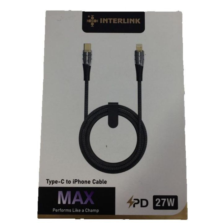INTERLINK PD CABLE / INTERLINK TYPE C TO IPHONE CABLE / PD 27W CABLE / HIGH QUALITY CABLE / MAX PERFORMS LIKE A CHAMP / BEST FOR IOS DEVICES LIKE IPHONE 11 / IPHONE 12 / IPHONE 13 / IPHONE 14 PRO MAX / BEST PERFORMANCE 27W CABLE