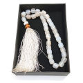 Natural unique design White Aqeeq Stone Tasbih 33 Beads Size 10-mm – muslim Agate zikr prayer Tasbeeh - handmade Rosary 10 mm tasbi counter Stress Relaxation. 