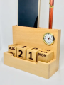 Wooden Calendar Forever with Clock, Pen Holder and Visiting Card Holder. 