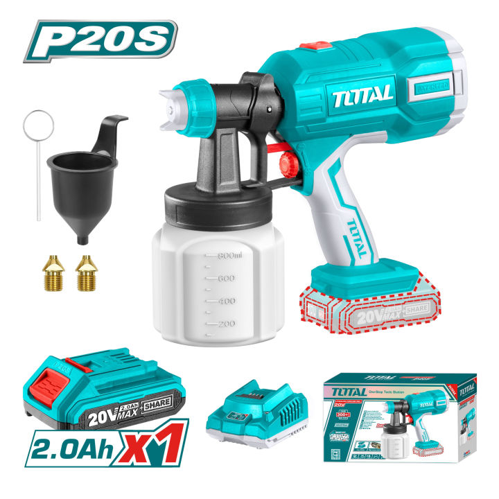 TOTAL 20V 120DIN-s Cordless Spray Gun Set with Battery, Charger and Accessories TSGLI20406