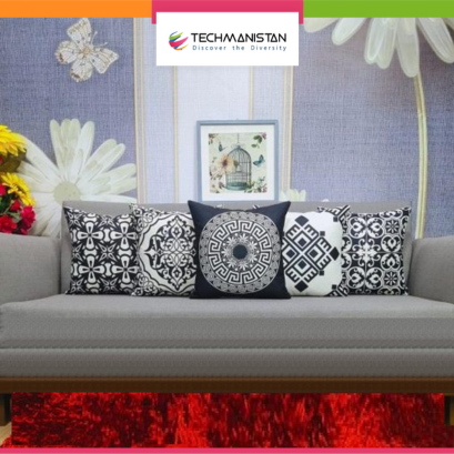 Techmanistan Pack of 6 - Random Design Black & White Geometric Cushion Covers, Throw Pillow, Decorative Case, Without Filling, Bedroom