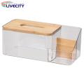 Transparent Tissue Box Wooden Cover Tissue Box Holder with Remote Control Storage for Kitchen Living Room Transparent Container Tissue Box with Round Opening. 