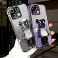 For Xiaomi 14 / 14 Ultra Back Cover with Cartoon 3D Bear Stand Luxury Slim Gradient Plating Glitter Girls Stylish Phone Case Clear Soft Silicone Protective Cases Pouch. 
