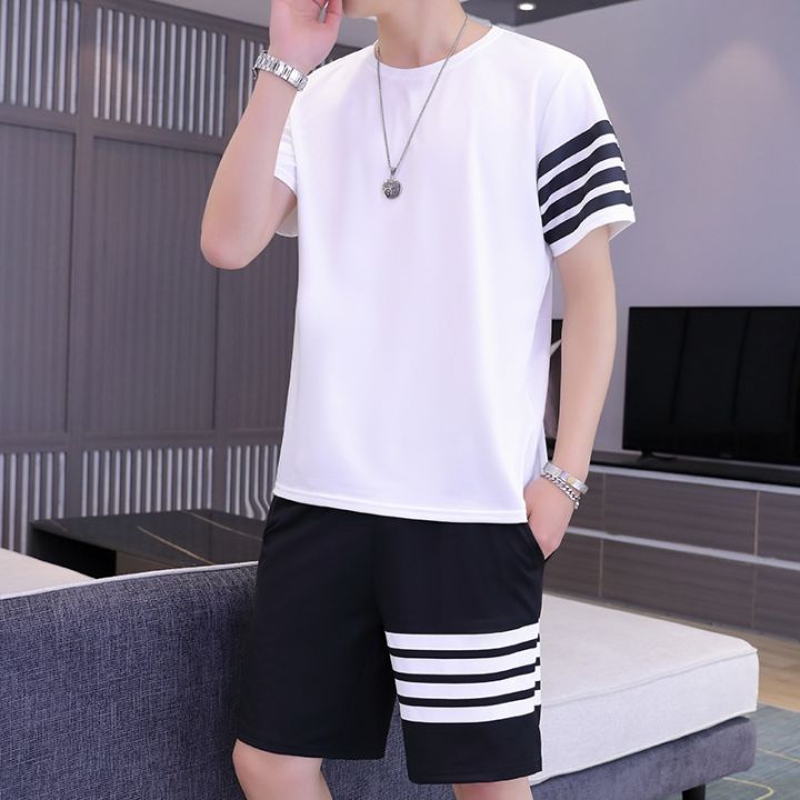 Black%20stripped%20printed%20summer%20short%20tracksuit%20round%20neck%20half%20selves%20Tshirt%20+%20short%20%20wear%20tracksuit%20for%20men%20and%20boys%20-%20Image%202