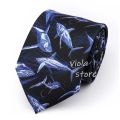 Funny CartoonPrint Burger Shark Drinker Skull Silk Touch Polyester 7.5cm Necktie Party Show Cravat Suit Men Wacky Gift Accessory Loser Lione. 