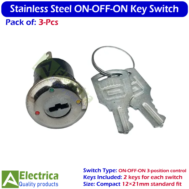 3pcs%20Stainless%20Steel%20Electronic%20Key%20Switch%20ON-OFF-ON%20Power%20Control%20Lock%2012%C3%9721mm%203%20Pin%20with%202%20Keys%20for%20DIY%20&%20Security%20by%20Electrica%20-%20Image%202