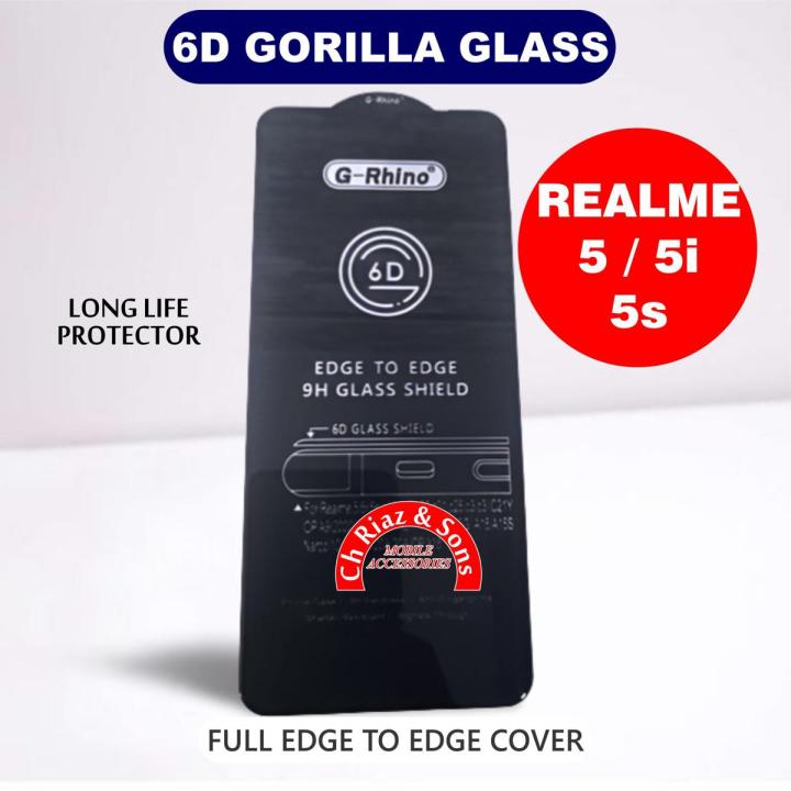 REALME_ 5 / 5i / 5s Gorilla HD+ Glass Full Edge to Edge cover Tempered Screen Protector Premium Quality / G-RHINO ORIGINAL 6D TEMPTED GLASS PROTECTOR FOR REALME_ 5 / 5i / 5s