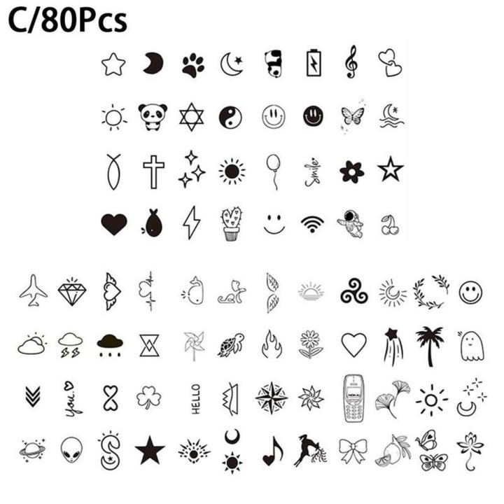 77 Kinds Of Cute Tattoo Stickers Bear Star Smiley Face English Temporary Tattoos Suitable For Summer Tattoos