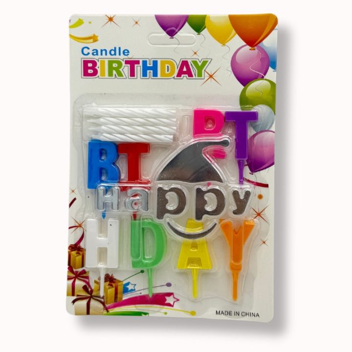 HAPPY BIRTHDAY CANDLES SMILEY CANDLE - SILVER COLOR CAKE DECORATION CANDLES - WORDS CANDLES - 13 PCS CANDLE SET