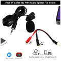 Dual/Double Clip-on Lapel Lavalier Collar Mic/Microphone 3.5mm Universal (3 Pole TRS Stereo Two way Adapter + 4 Pole U Shape Divider TRRS adapter)  3 meter Aux extension Male to femaleFor Smartphones, Laptops, DSLR, PC, Other Equipment, Professional 2 Pe. 