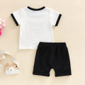 Baby Boys 2Pcs Summer Outfits, Short Sleeve Letter Print T-Shirts + Pocket Shorts Set. 