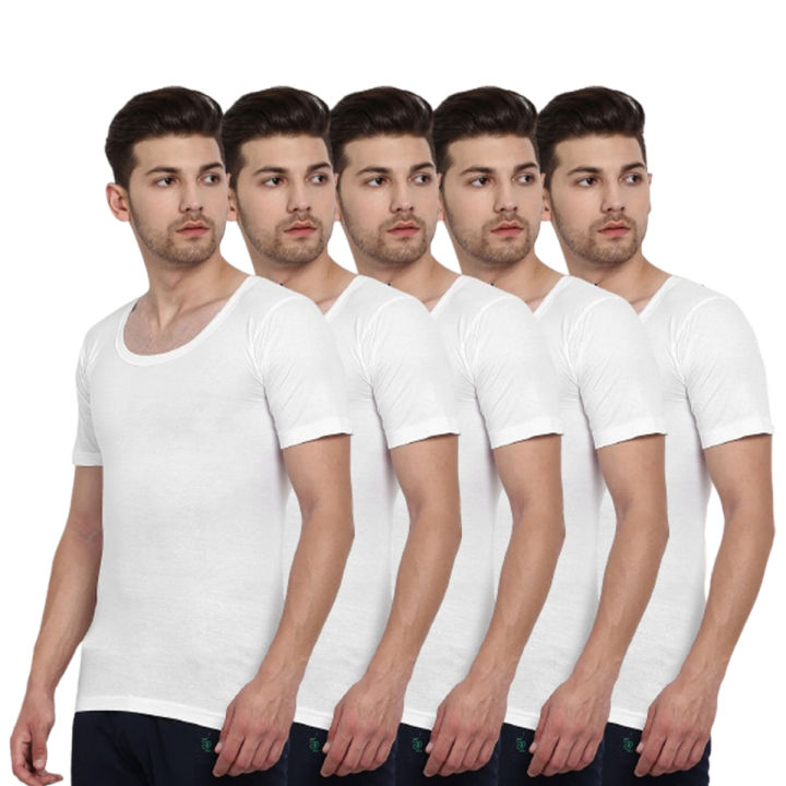 Pack of 5 Cotton vest banyan Stretchable Shape Wear Vest for Men Round Neck Half Sleeves (Bazo)
