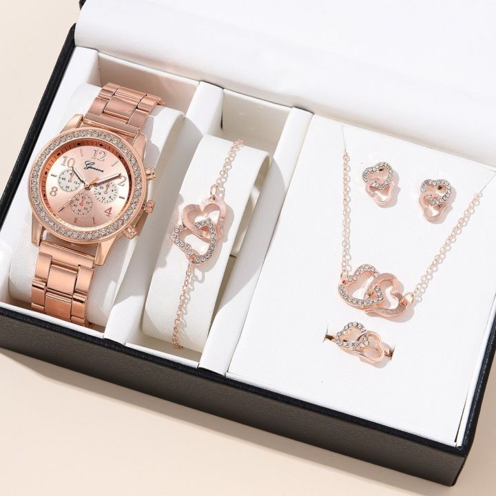 5PCS Set Luxury Fashion Women Watches Rhinestone Elegant Wristwatch Quartz Watch Ladies Clock for Girl NO BOX