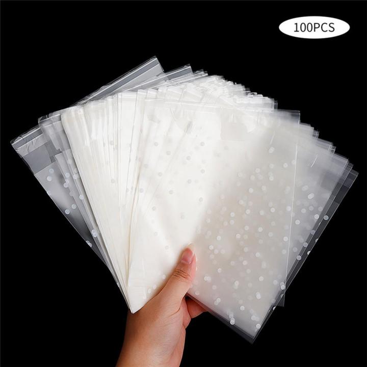 100pcs Plastic Transparent Packing Cellophane Bags Polka Dot Candy Cookie Gift Bag DIY Self Adhesive Pouch Candy Bags for Party