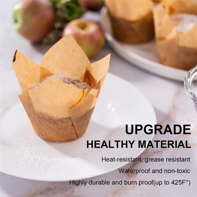 200PCS Tulip Cupcake Liners Upgrade Parchment Paper Muffin Liners