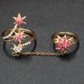 Double  Finger Cuff Ring with Zircon trendy for Girls women high quality golden. 