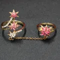 Double  Finger Cuff Ring with Zircon trendy for Girls women high quality golden. 