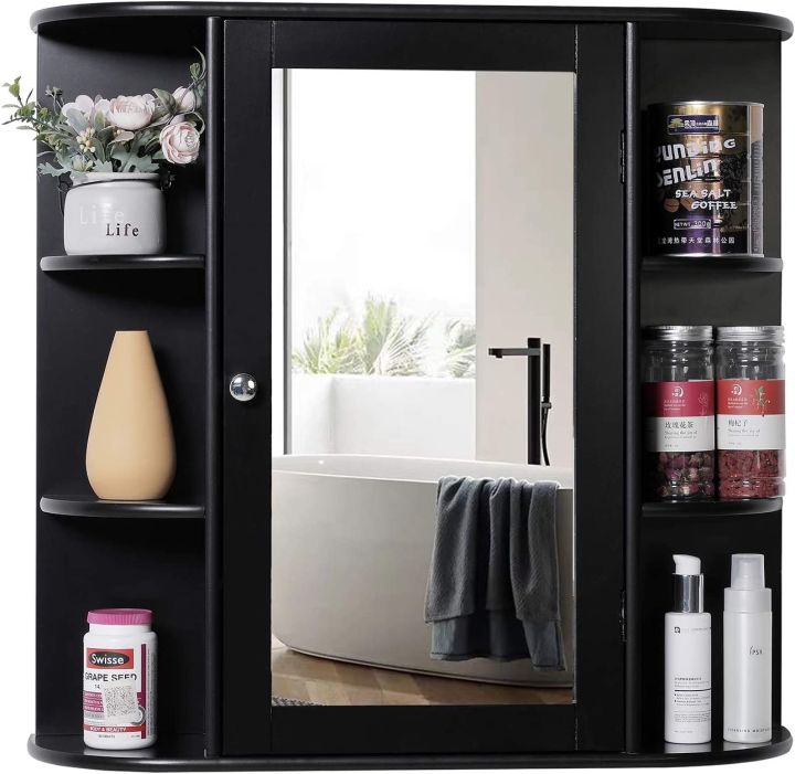 Amazing Bathroom Wall Cabinet with 1 Mirror Door, Wood Organize Cupboard with Shelf by eFurniturePk