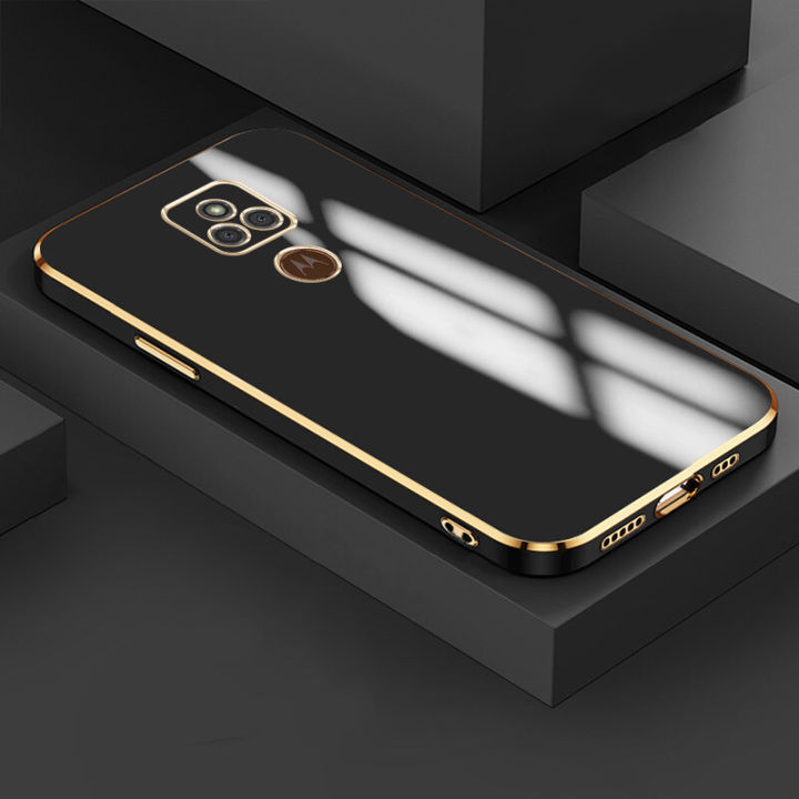 For Motorola Moto E7 Plus Back Cover Luxury 6D Plating Square Frame Shiny Case Camera Lens Protection Soft Silicone Mobile Phone Cases