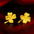 EB Saudi Gold Rose Hollow-out Ear Stud Fashion Female Simple Love Heart Design Earrings Gold Clover Jewelry Women Accessories. 