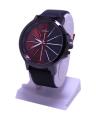 Black & Red Dial Leather Strap Watch For Men. 