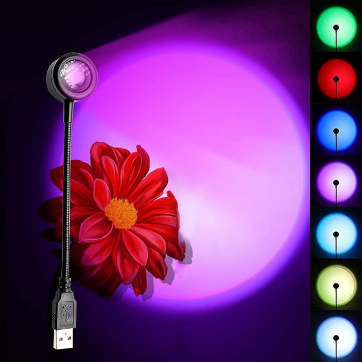 Sunset Projection Lamp 7 Colors Changing Rainbow Sun Halo Led Atmosphere Mini Sunset Lamp Night Light USB Powered Table Lamp For Photoshoot Live Video Home & Room Decoration Birthday Dance Party Etc R13 Colorful USB Sun set Light
