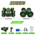 Amphibious RC Stunt Car 2.4Ghz - 4WD Water and Land Remote Control Boat Truck Monster Double Sided Rotate, 360 Degree Spinning and Flips Land Wateproof elecrtric Car Toy for Boys & Girls(Green). 