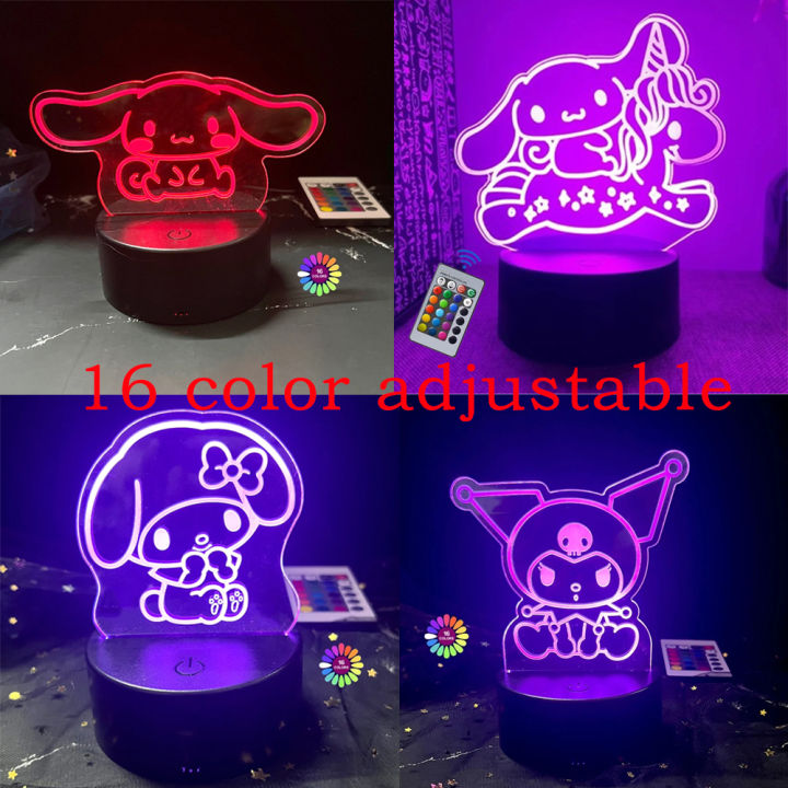 【HOT】 3D Night Light Kuromi Sanrio Anime Character 7/16 Color Band Remote Control LED Night Light Bed Room Decoration Birthday Gift