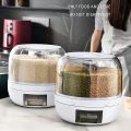 Cereal Rice Bucket Dispenser 6 Grid 360° Rotating Waterproof And Moisture-Proof Rice Storage Box For Kitchen, White. 