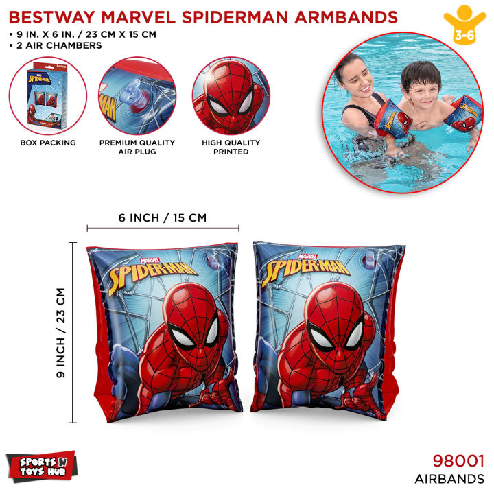 Bestway Amazing Spiderman Swimming Arm Bands Inflatable Swimming Accessories Ring Air Bands For Beach, Pool Summer Sea Floats For Kids, Toddlers Cartoon Princess Characters Spidy, Avengers Spider Man No Way Home Printed  Armbands Swim Fun Indoor & Outdoor
